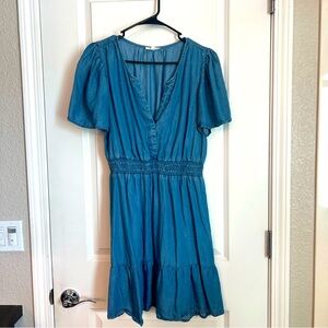 Blu Pepper Chambray V-Neck Mini Dress